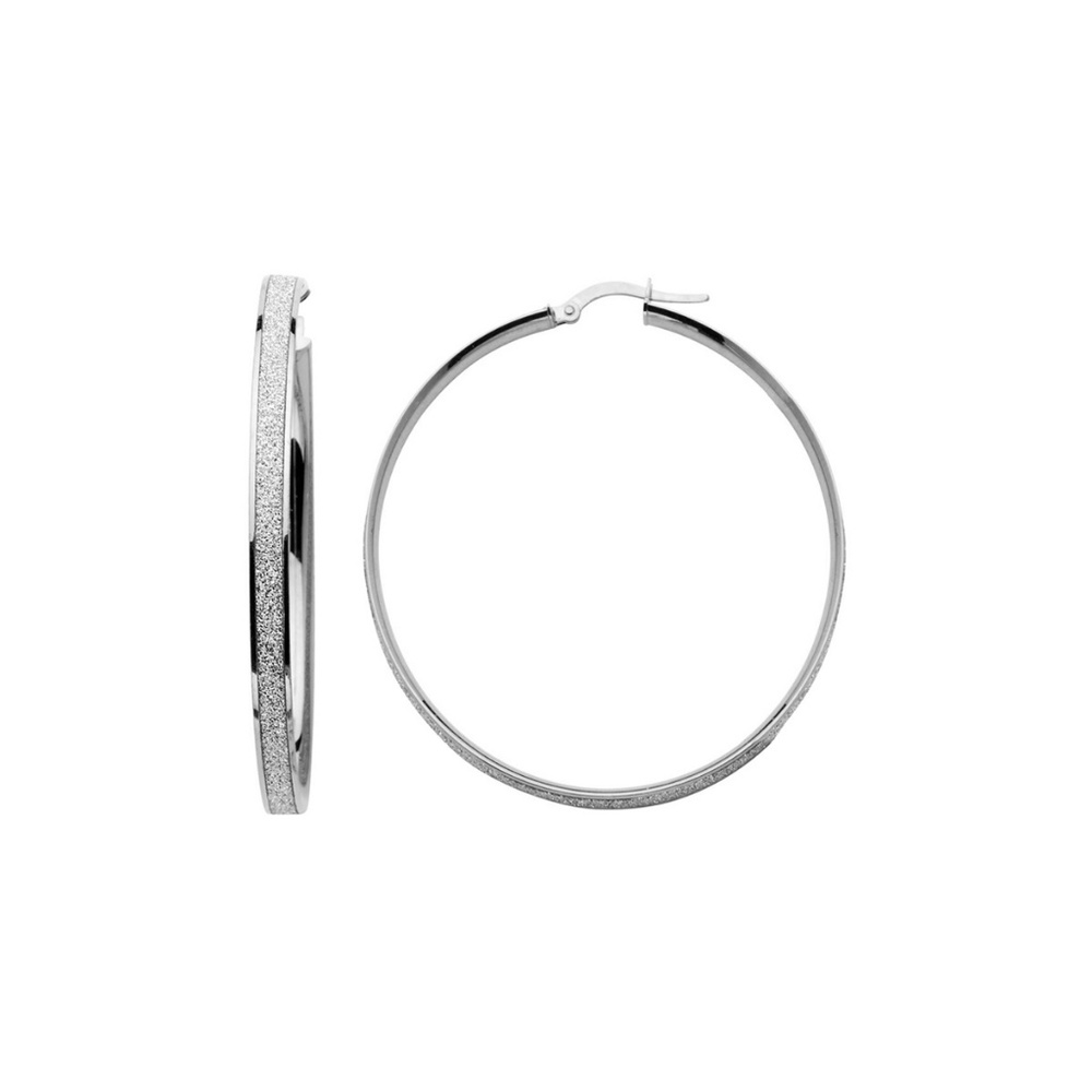 14K White 4mm Shimmer Satin Medium Hoop Earrings